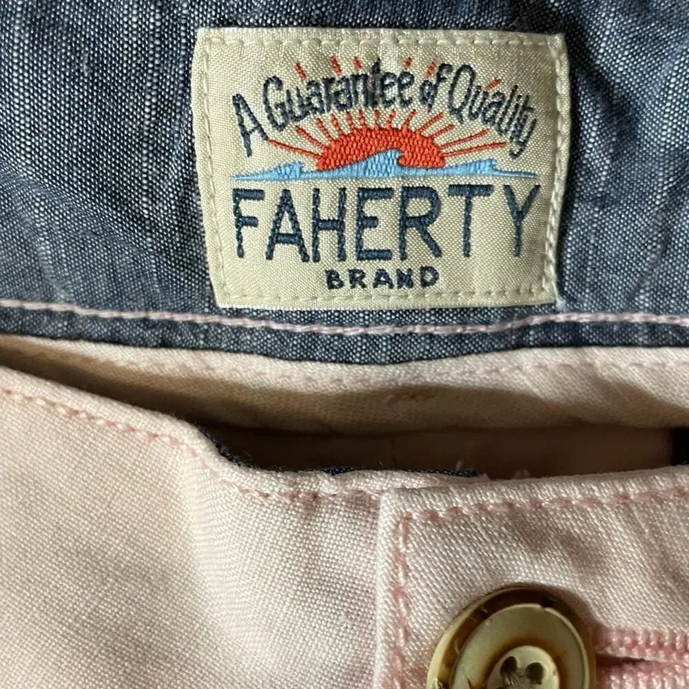 Faherty Malibu Linen & Cotton Chino Shorts 9” Inseam Summer Pink Men’s Sz 33
